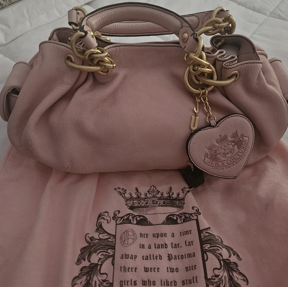 Rare Juicy Couture Y2K Vintage Pink Pebbled Leather Satchel With 2 Bag Charms - Picture 9 of 9
